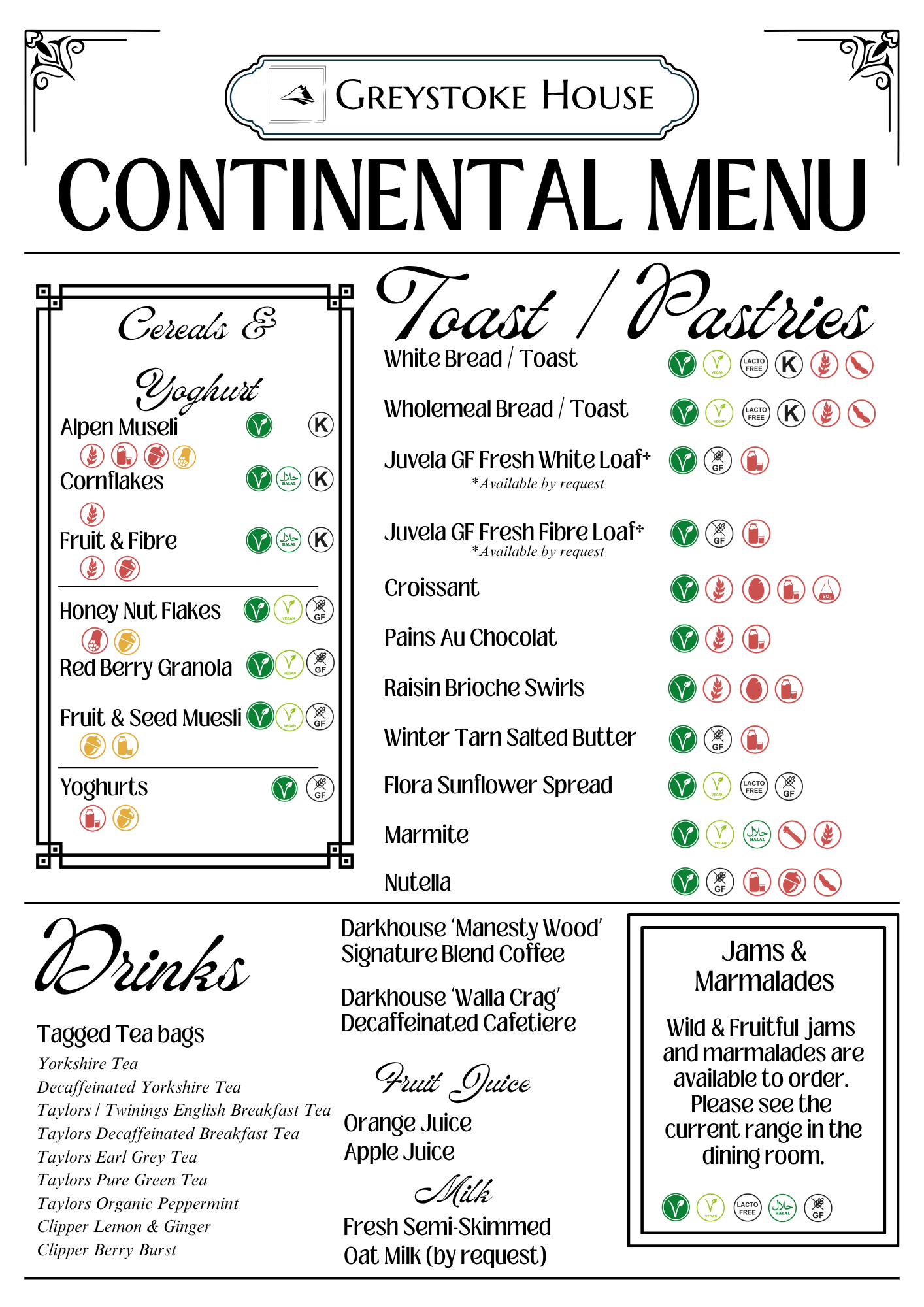 Continental Menu